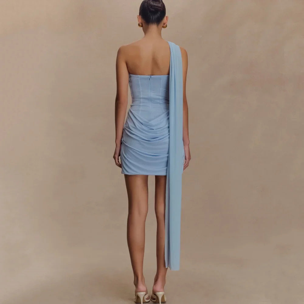 Single Shoulder Hip-covering Mini Prom Dress