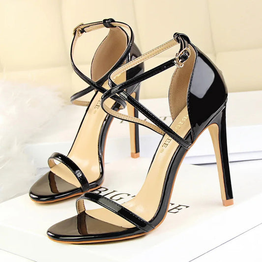 Open Toe High Heels Patent Leather Women Stiletto 11cm 7.5cm