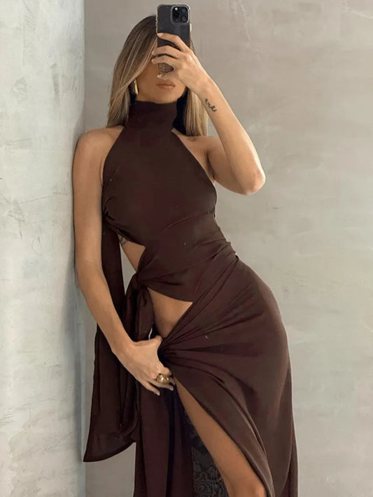 Hollow Off-Shoulder Split Maxi Dress