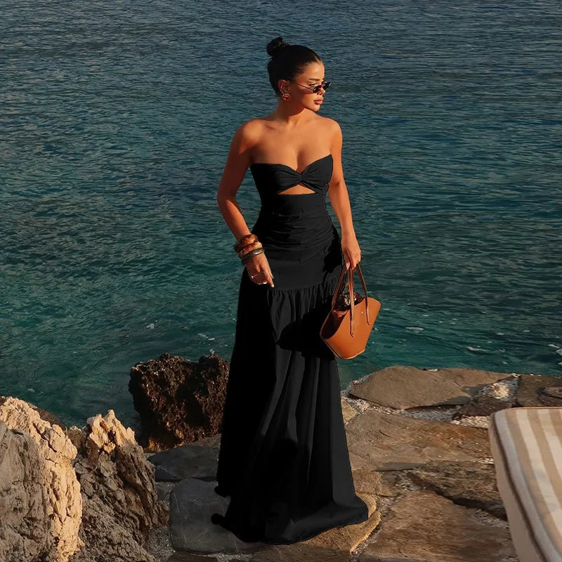 Beach Vacation Strapless Hollow Prom Dress