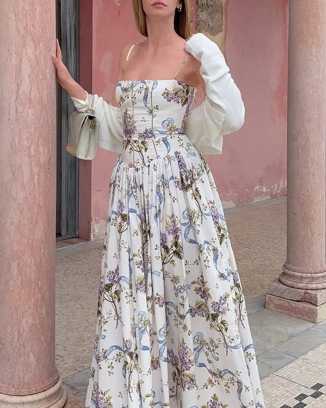 White Holiday Midi Floral Dress