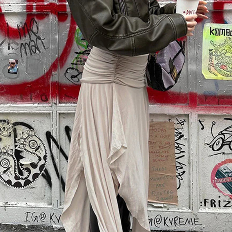 Fold Split Loose A-line Midi Skirt