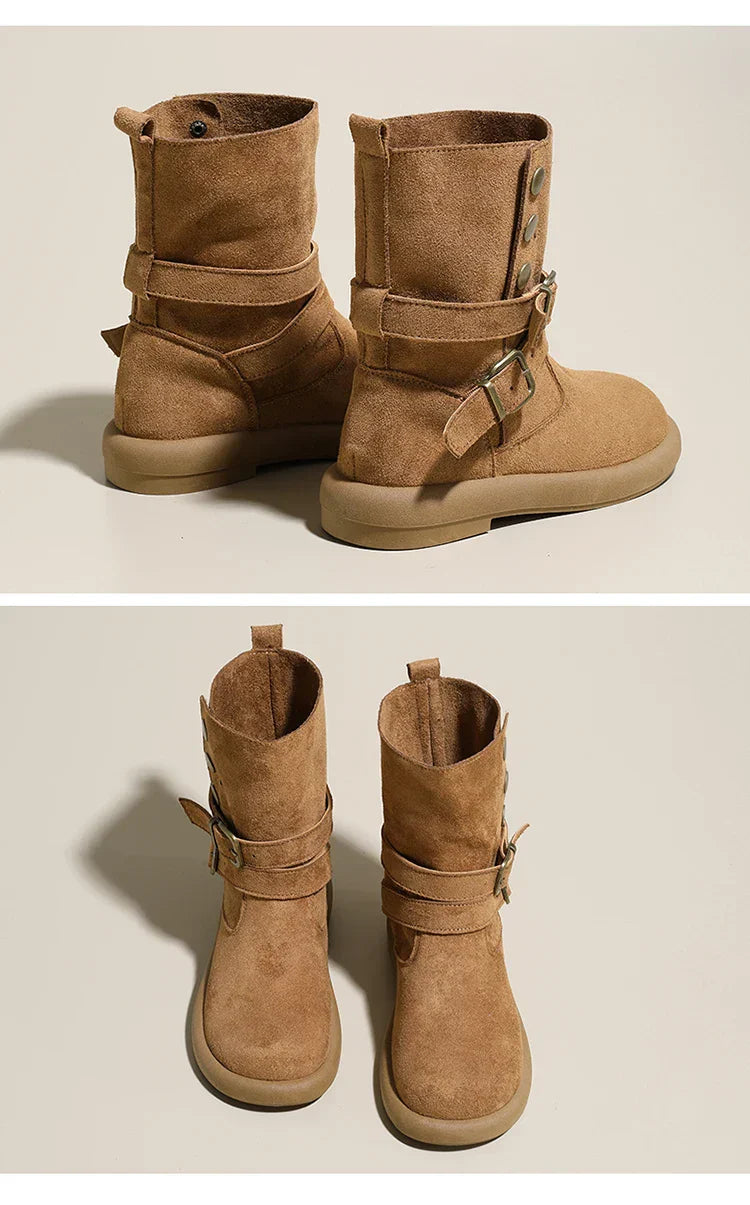 | Suede Buckle Ankle Boots