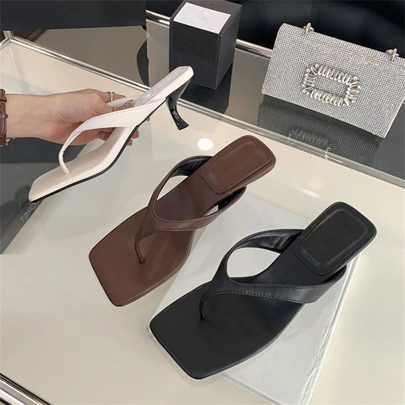 Open Toe Clip-On Slippers Slides Low Heels Beach Sandals for Ladies