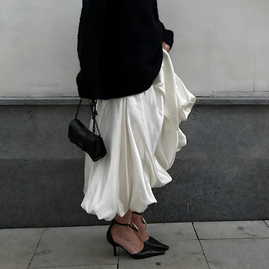 Satin A-Line Bubble Midi Skirt