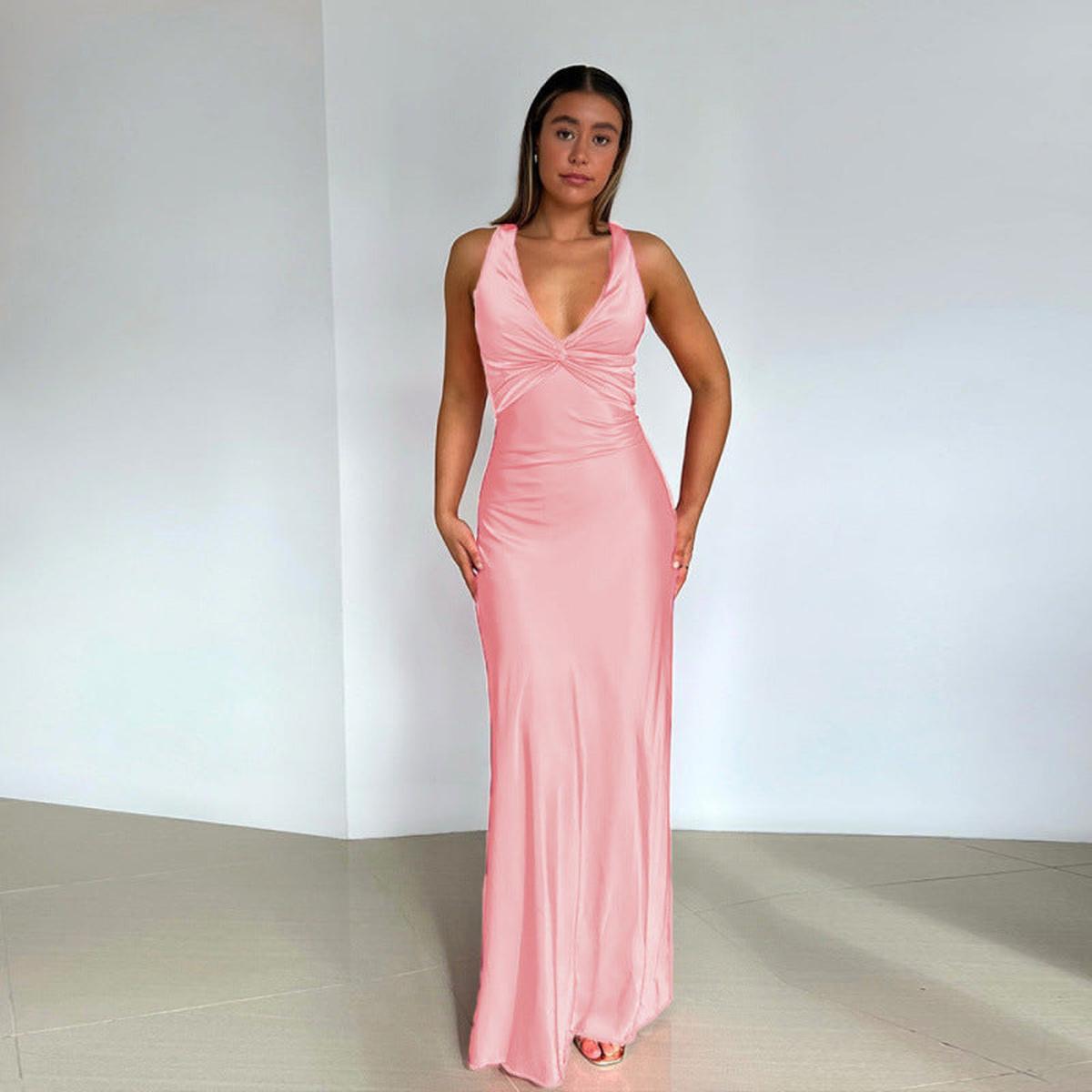 Aurora Satin Halter Neck Gown | Twist Front | Floor Length | Slim Fit
