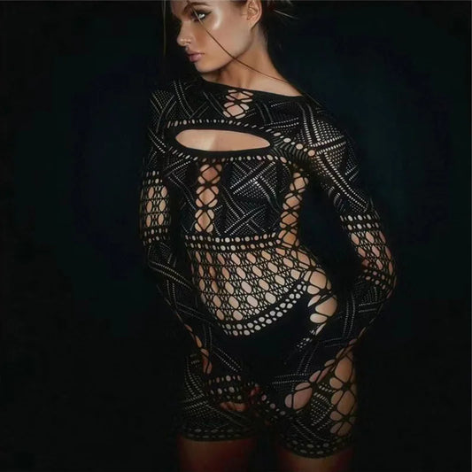 Deep V Lace Tight Hollow Party Mini Dress