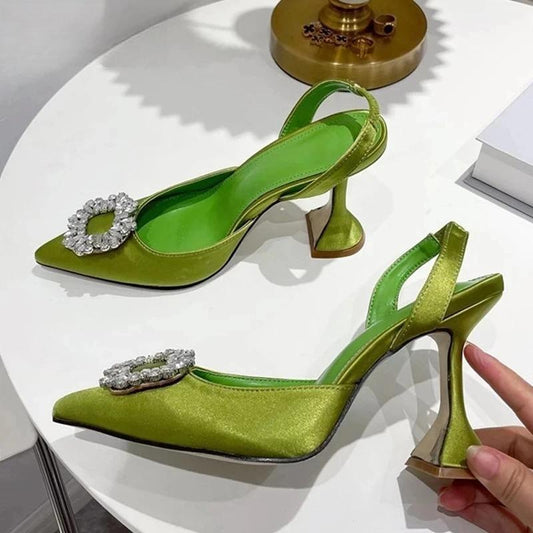 Silk Women Pumps with Crystal Strange Style High Heels for Autumn