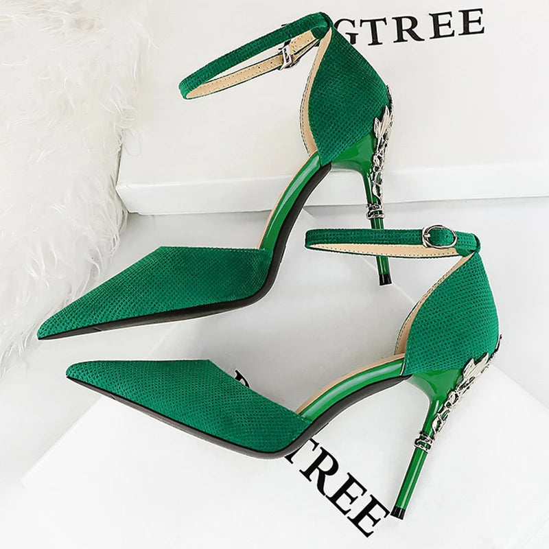 Suede Women Pumps with Metal Heel - High Heels for Luxury Party