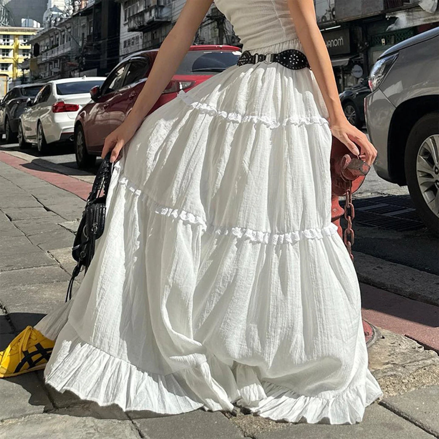 White Flowy Ruffle Lace Skirt