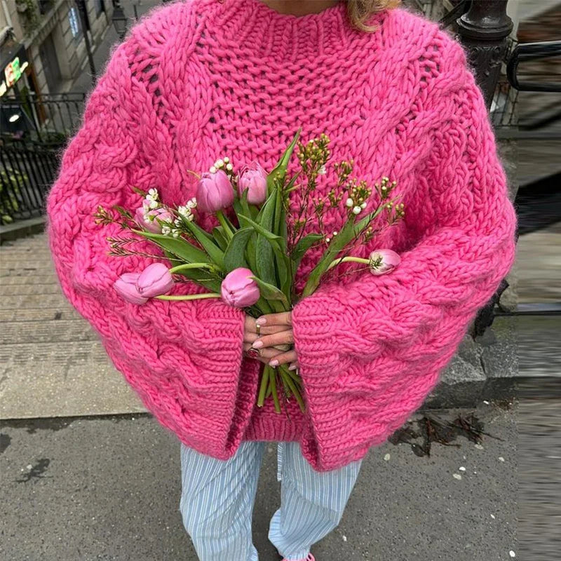 Loose Twist Knitted Sweater Pullover Women Oversize O-neck Long Batwing Sleeve Female Pullovers 2025 Autumn Winter Lady Sweaters