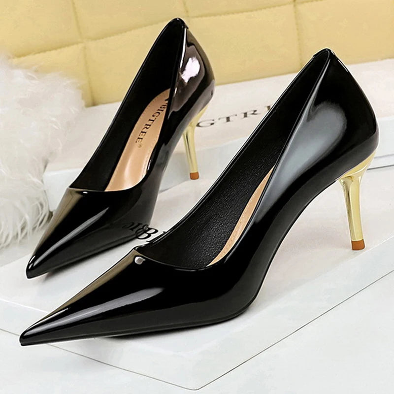 Patent Leather High Heel Office Shoes for Women