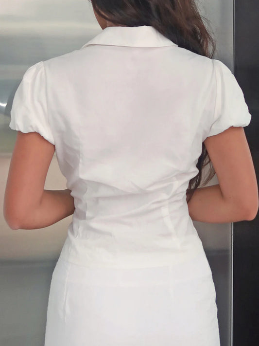 Casual V-neck Turn-Down Collar Slim Blouse