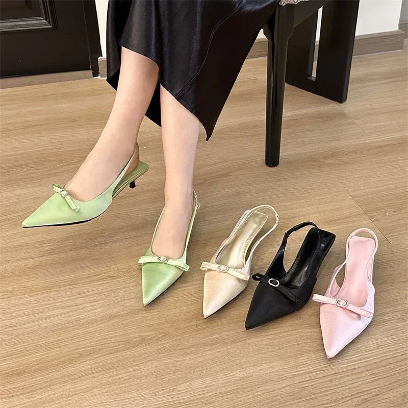 Elegant Fashion Bow Pointed Toe Women Pumps for Party Dress Prom with Low Heels