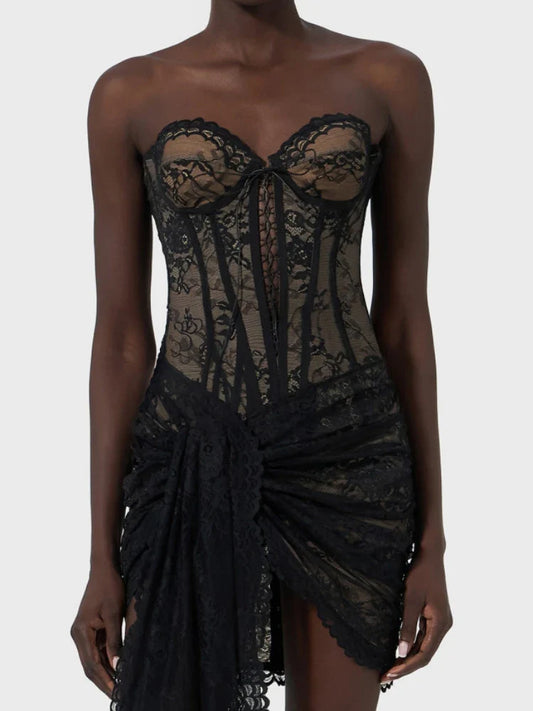 Lace-Up Corset Strapless Mini Dress