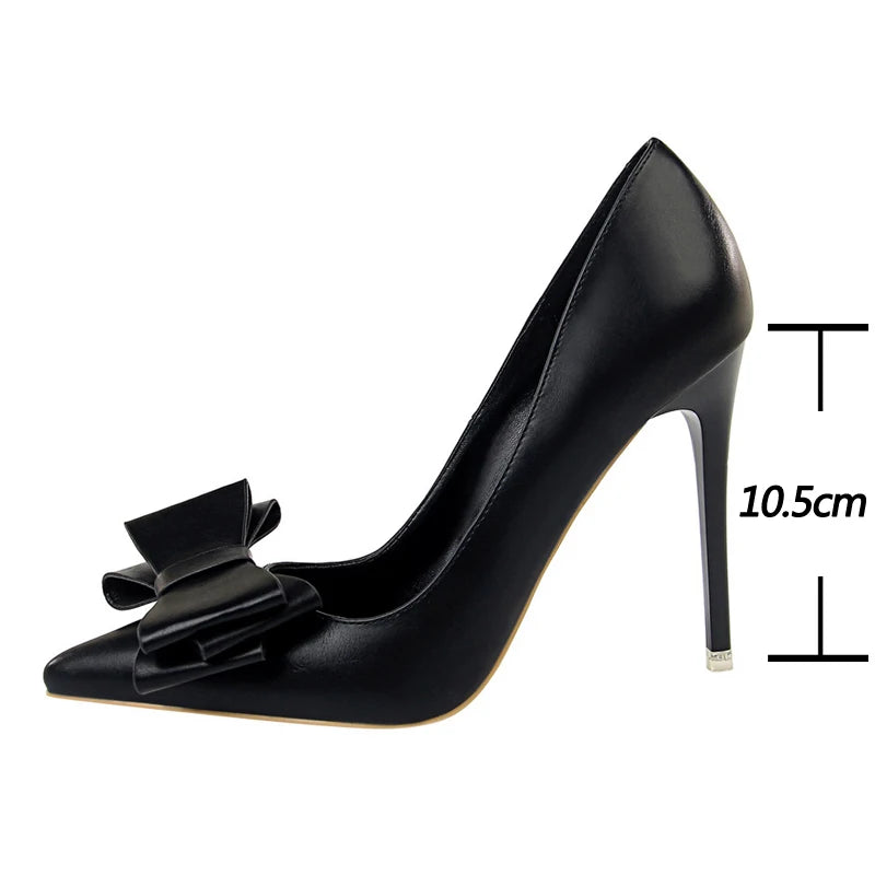 Black Classic Stiletto Pumps with Bow-knot Detail in PU Leather