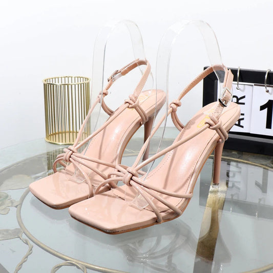 Summer T-buckle sandals with thin 9.5CM heels