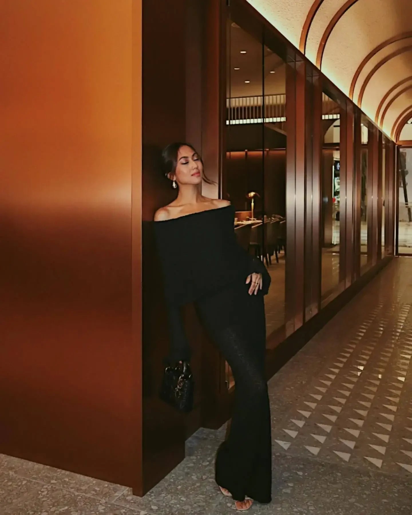 Hollow Knitted Off Shoulder Midi Dress
