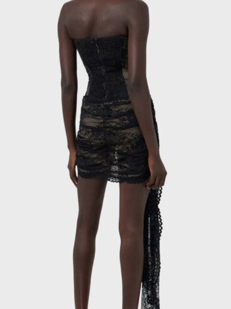 Lace-Up Corset Strapless Mini Dress