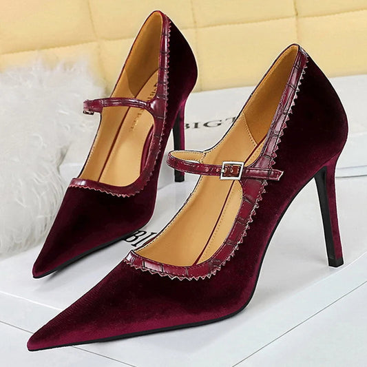 Suede High Heel Buckle Pumps for Women - Elegant Luxury Stilettos