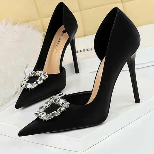 Wine Red 10.5cm Heels Metal Rhinestone Woman Pumps Luxury Banquet Shoes