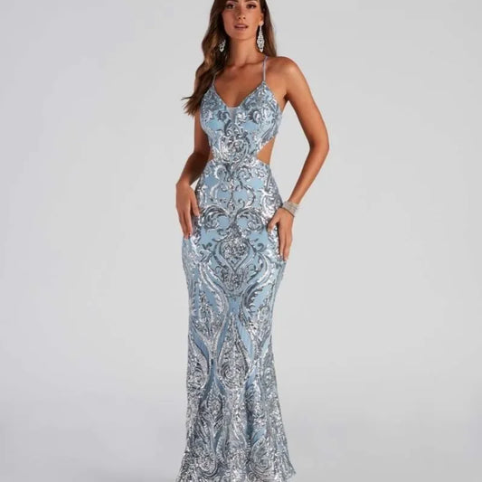 Sparkle Hollow V-neck Party Midi Dress