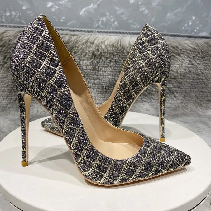 Green Glitter Embossed Crocodile Effect Pointy Toe High Heel Party Dress Shoes for Women
