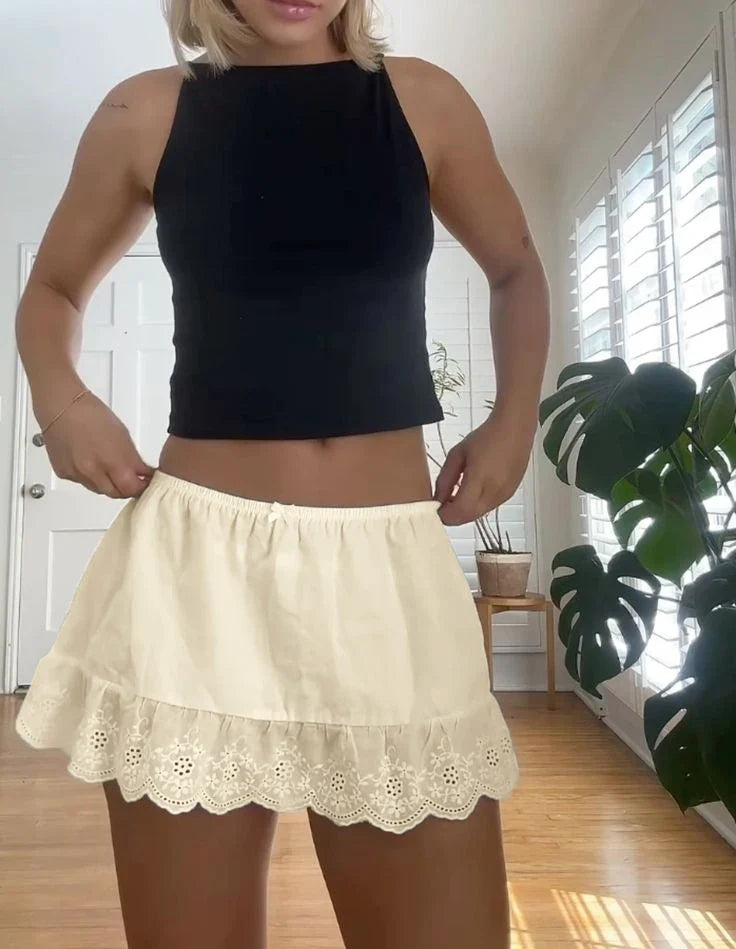Eyelet Floral White Mini Skirt