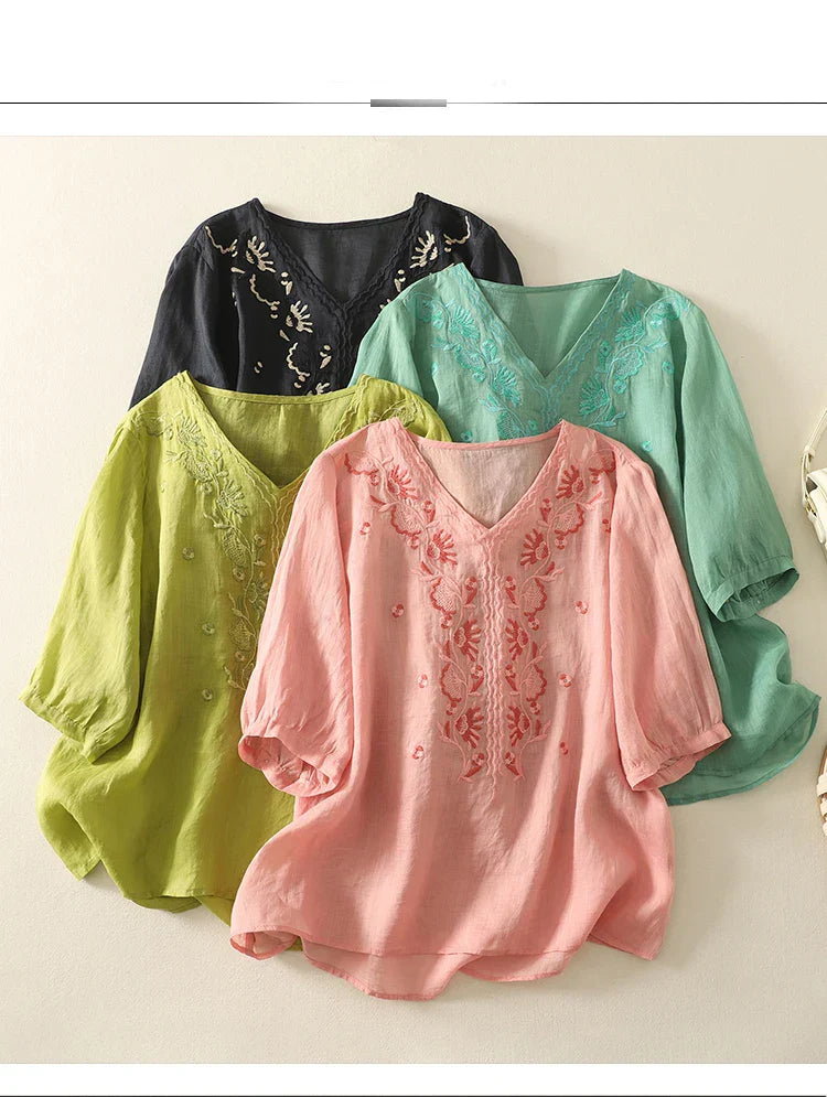 | V-Neck Cotton Blouse