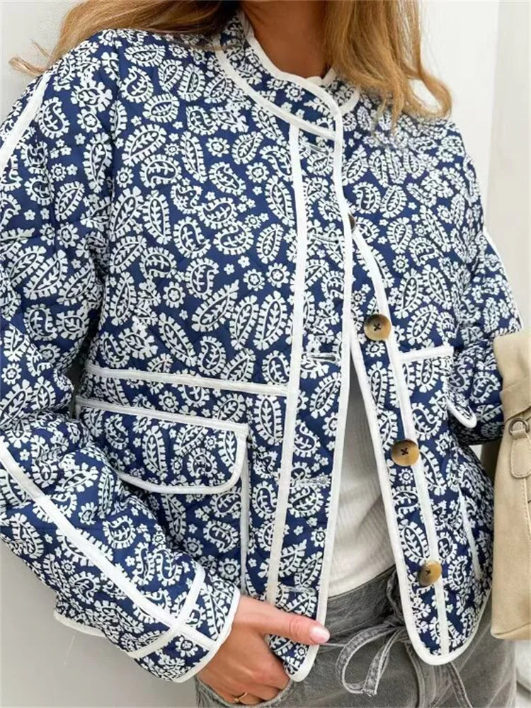 Printed Contrast Pocket Coat