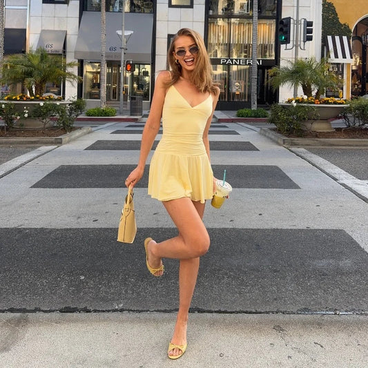 V Neck Off Shoulder A Line Mini Dress