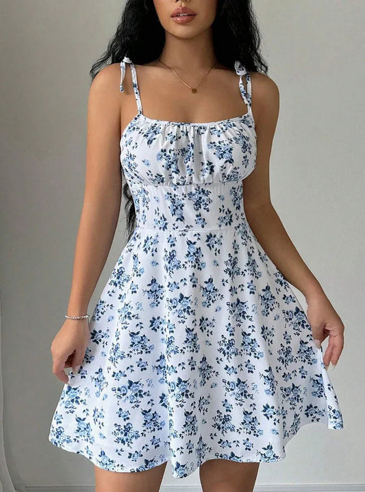 sleeveless sundress with tie shoulder straps