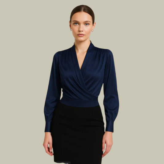 The Ruby — Satin Wrap Blouse with Long Sleeves