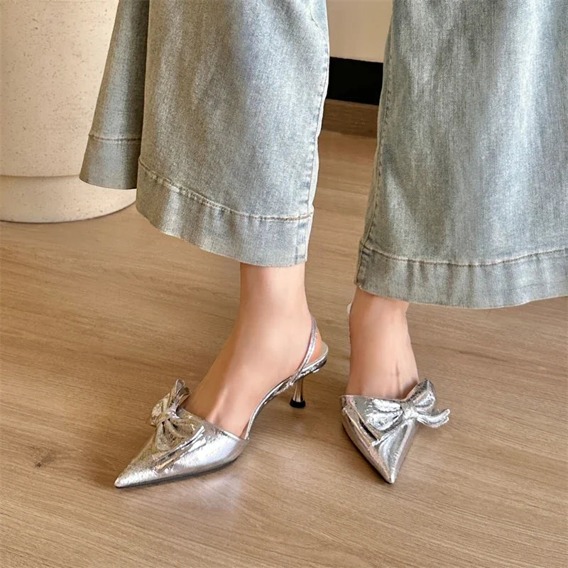 Butterfly-knot Pointed Toe Thin Heel Pumps for Women
