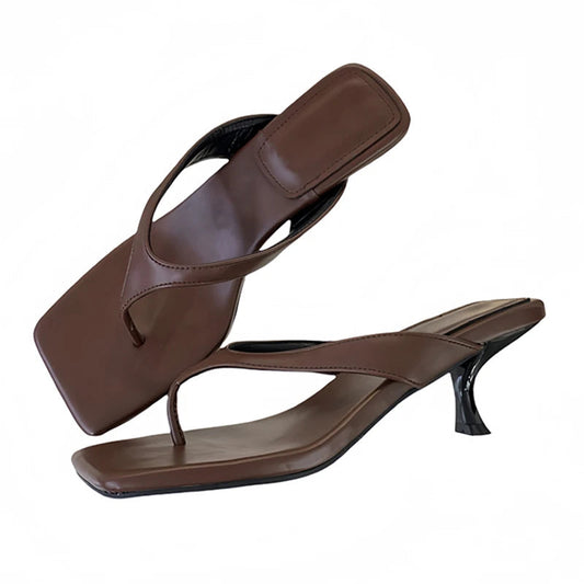 Open Toe Clip-On Slippers Slides Low Heels Beach Sandals for Ladies