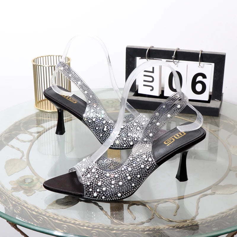 Transparent rhinestone open toe summer sandals for women