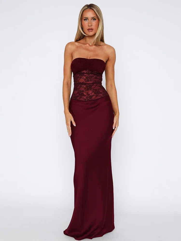 Fishtail Lace Spliced Strapless Backless Prom Dress