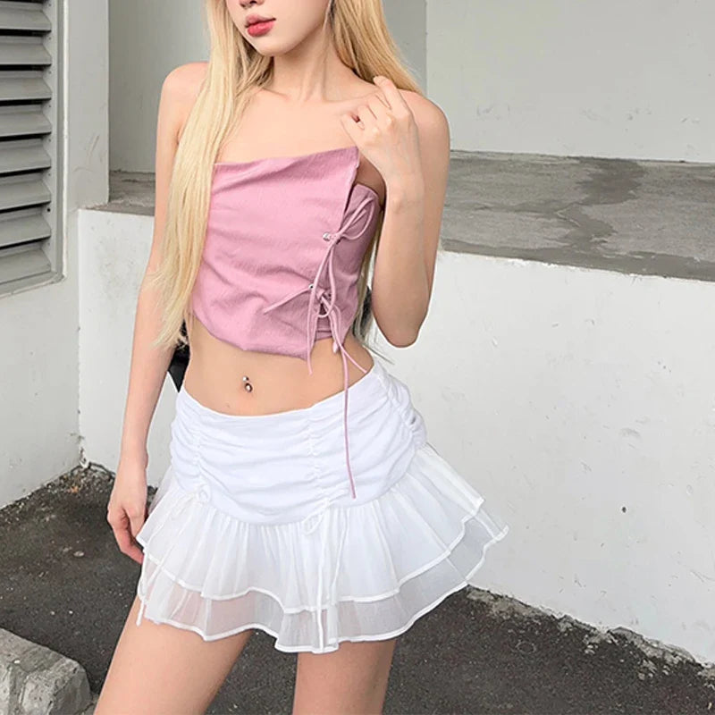 Sexy Solid Perspective Pleated Skirt