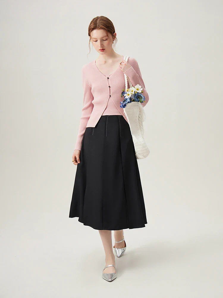 Pink V-neck Casual Loose Knit Cardigan