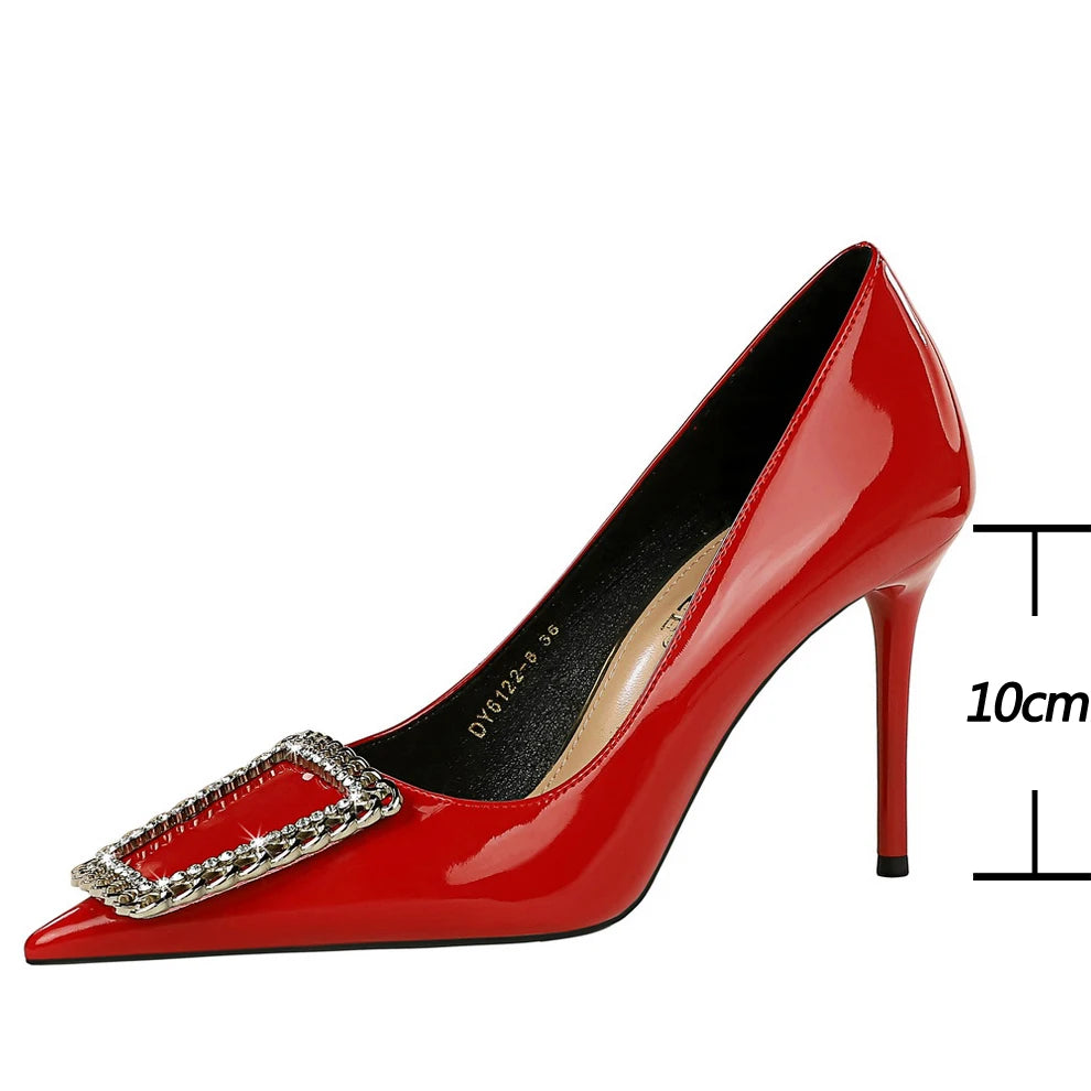 Nude Patent Leather High Heel Pumps for Women