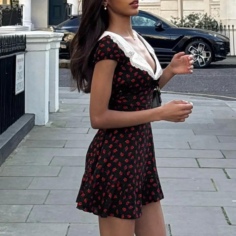Vintage Printed Patchwork Mini Dress