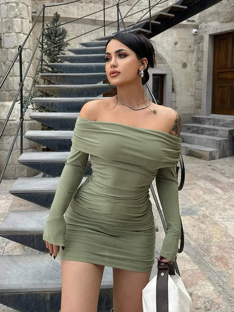 Off Shoulder Ruched Slim Mini Dress