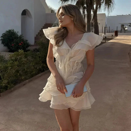 Ruffle Layered Boat Neck Mini Dress