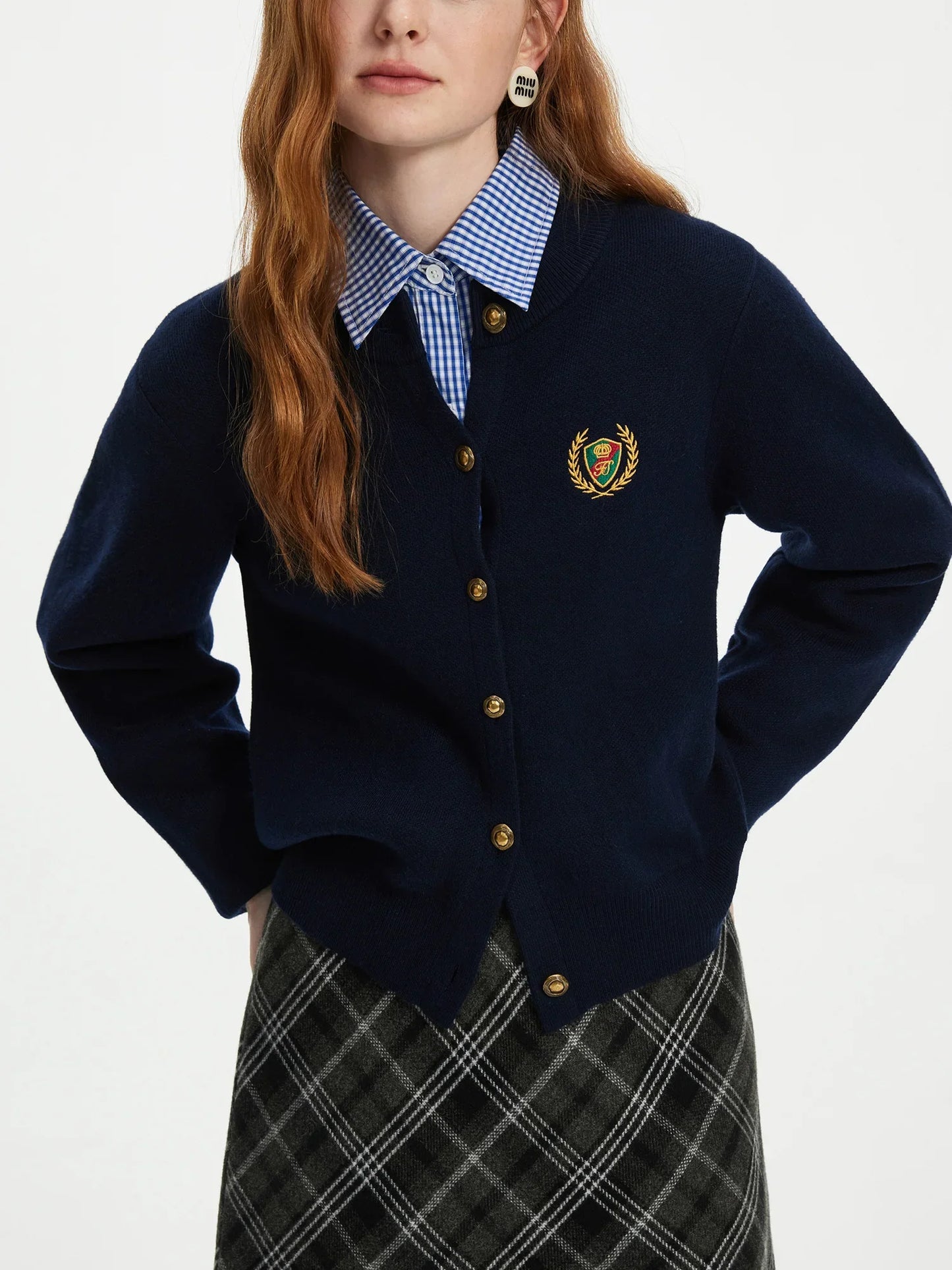 Badge Embroidery Vintage Knit Cardigan