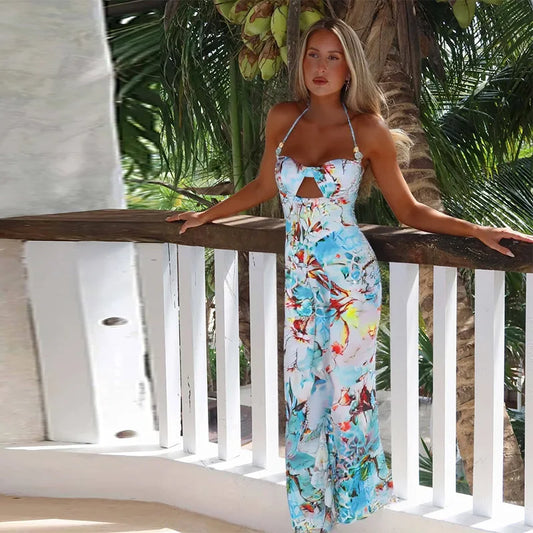 Hollow Out Slim Halter Maxi Long Summer Dress