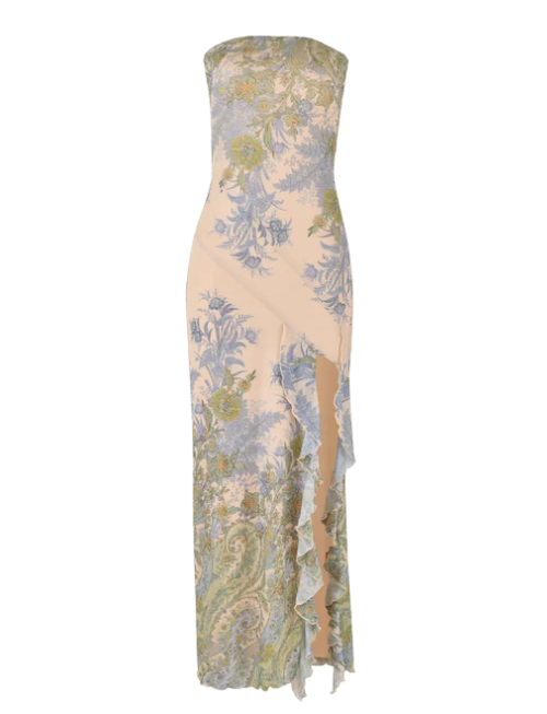 | Floral Print Strapless Maxi Dress
