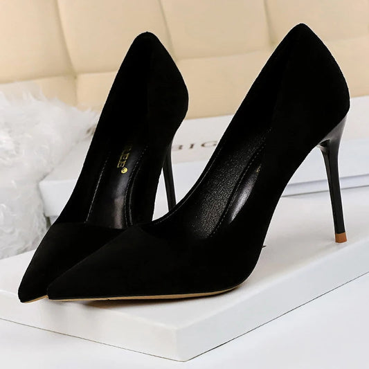 Suede Woman Pumps with 9 cm Stiletto Heels and Pointed Toe for Parties