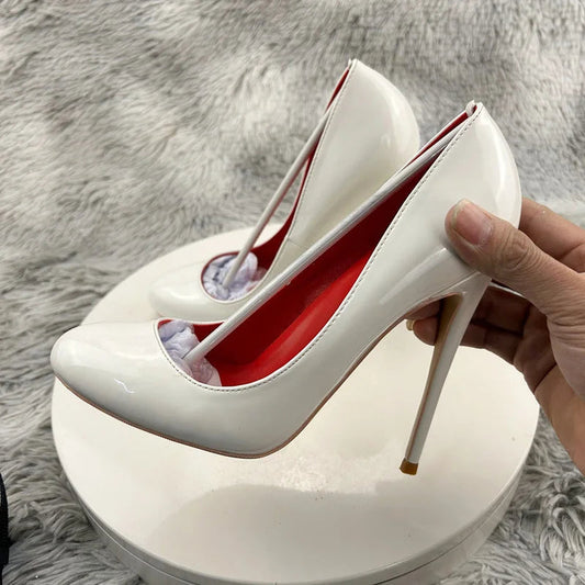 Nude and Black Patent Leather Stiletto Pumps for Women