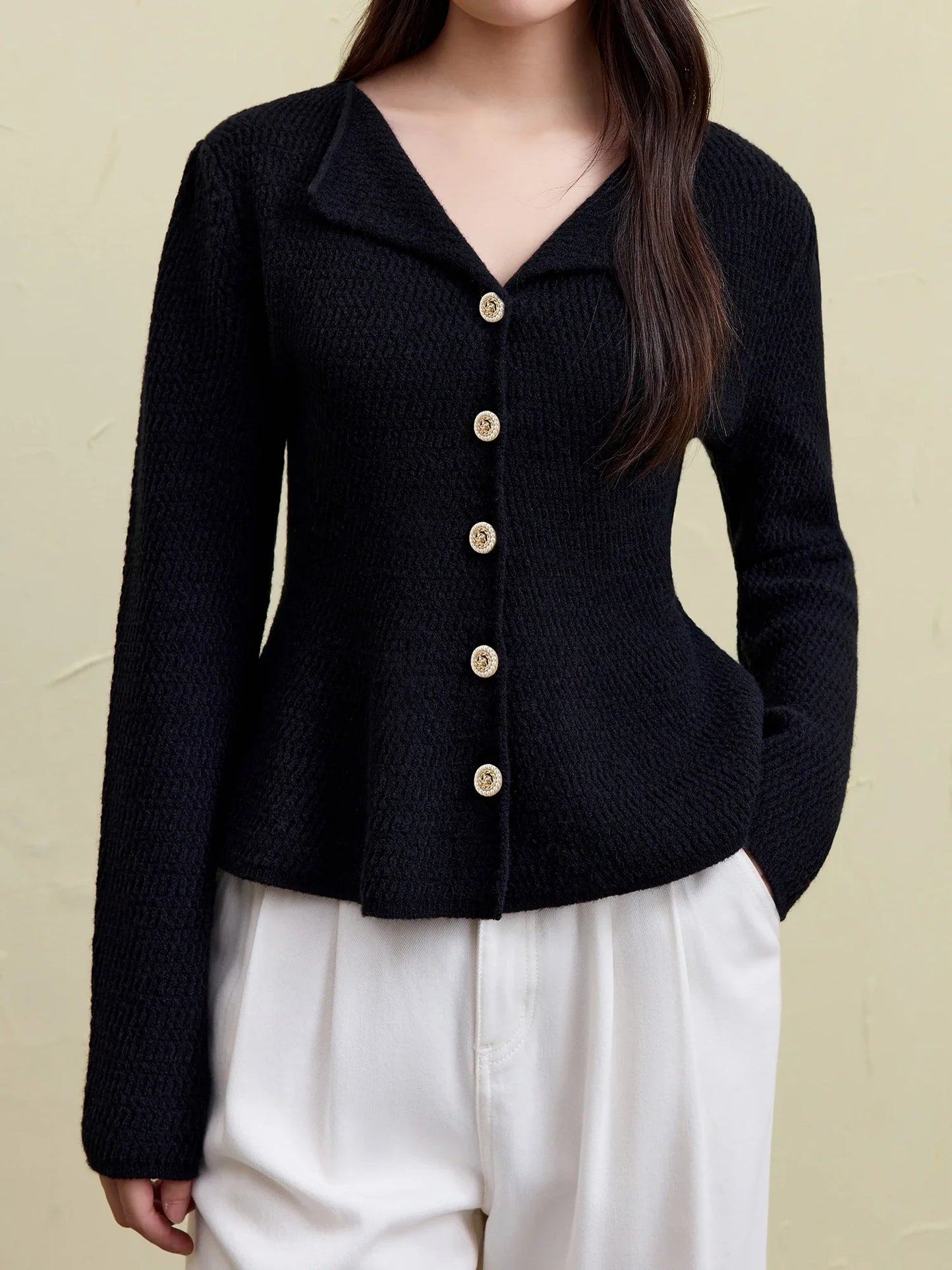 Bubble Sleeve V-neck Red Knit Cardigan