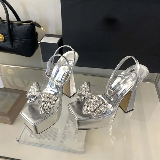 PVC Transparent Butterfly-knot Open Toe Women Sandals for Summer Fashion